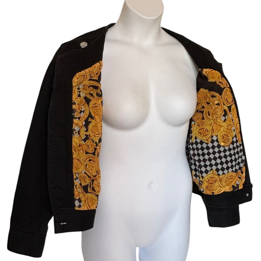 Oo La La Black Denim Embellished Collarless "Charm" Jacket Whimsy Bling size L - Picture 8 of 16